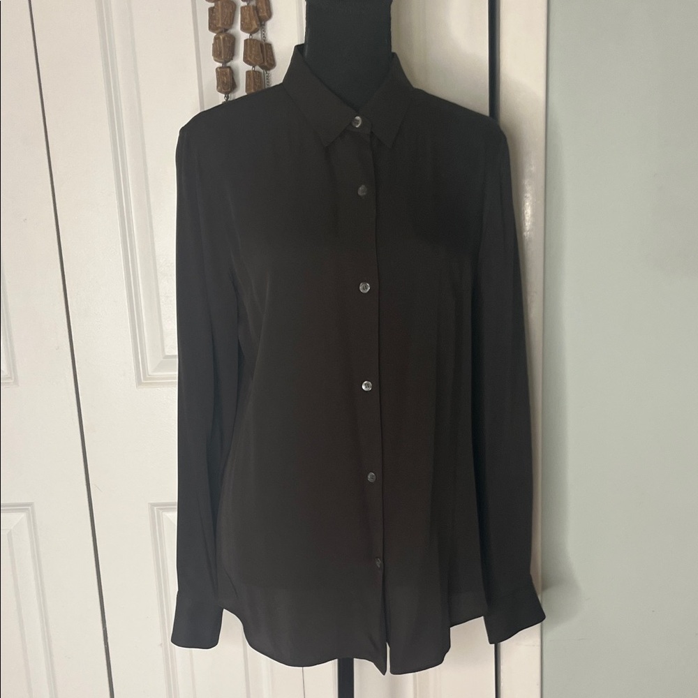 Theory long-sleeved, collared, button-down, silk blouse. NWOT